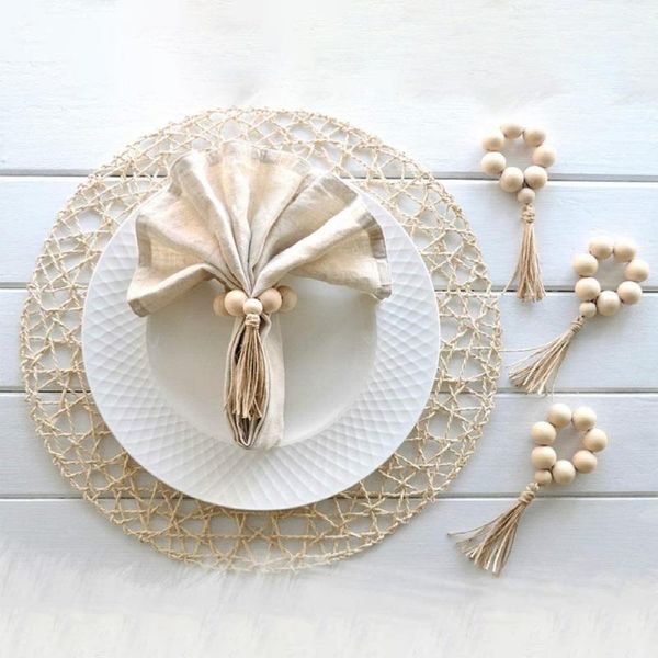 

napkin rings 4pcs wood bead garland tassels rustic holder ring wall hanging decorative ornaments1
