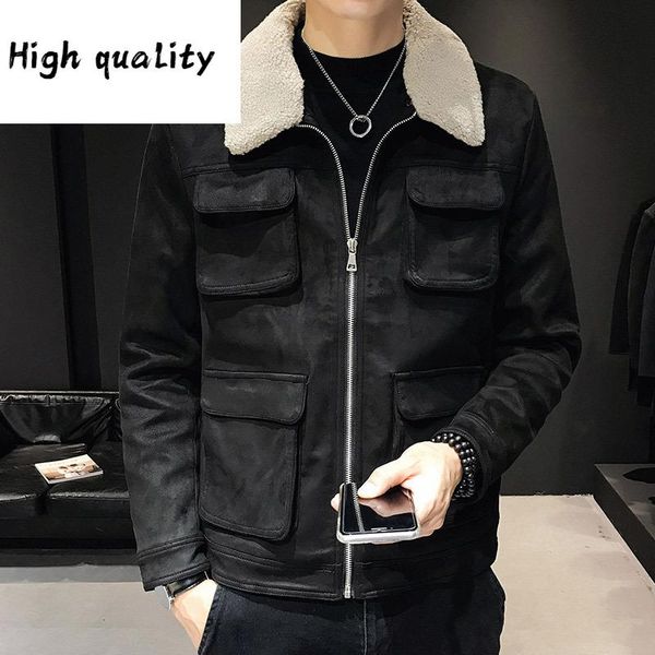 

men's fur youth autumn / winter 2021 new korean jacket cashmere lapel jacket fashion brand men's wear, Black