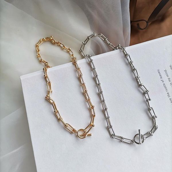 

2021 style simple fashion necklace personality neck chain small crowd net red punk hip-hop wind clavicle chain 1006, Silver