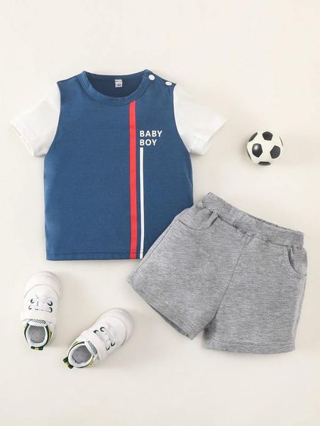 

baby letter graphic colorblock tee & shorts she02, White