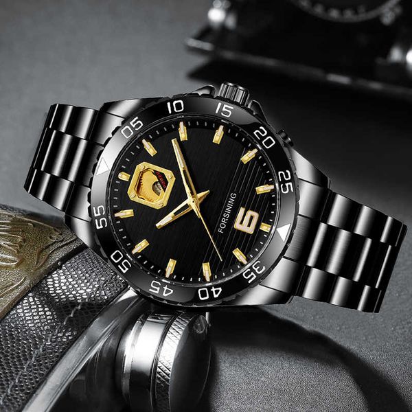 

forsining black male watch automatic mechanical watch multifunction waterproof mens clock date racing sport steel relogio, Slivery;brown