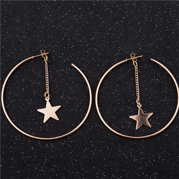 

new fashion gold color big hoop star chain drop dangle earrings for women earrings personality fashion boucle d'oreille pendient bbymit, Golden
