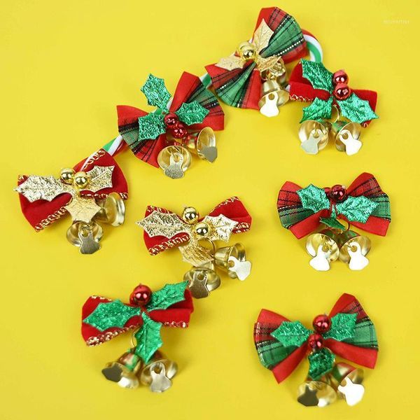 

christmas decorations 6pcs tree bowknot bell ornaments gift bows with small bells hanging pendant bauble garden wedding party decor for home