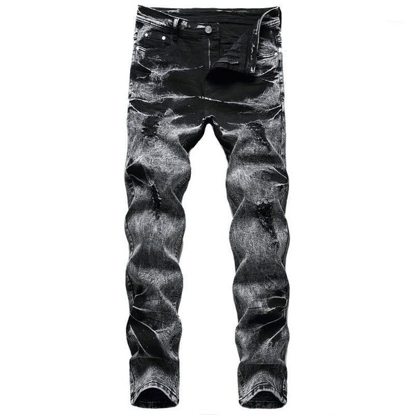 

moruancle mens ripped jeans fashion stretchy distressed denim trousers with holes hi street torn jeans plus size 29-421, Blue