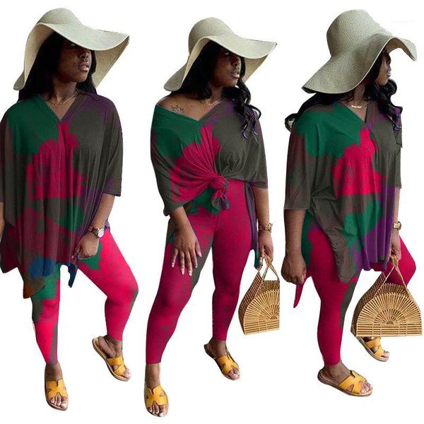 

active wear women clothes set gradient tie dye batwing tee pants suit tracksuit sport two piece set fitness outfit1, Gray