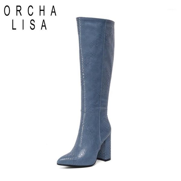 

orchalisa plus size 34-43 new brand women boots thick high heels autumn winter boots cowboy western knee high women c20811, Black