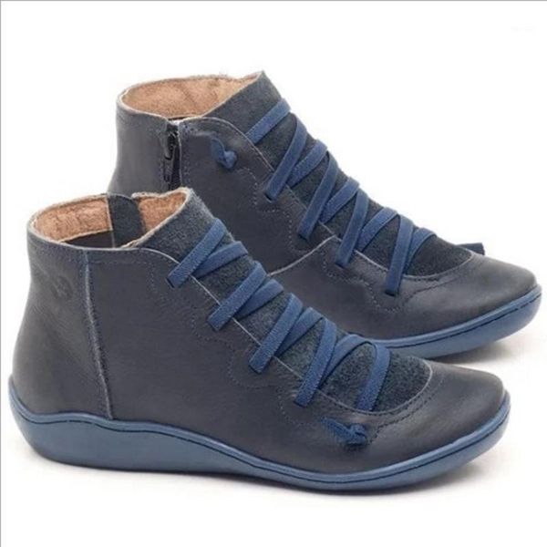 

boots 2021 women's pu leather ankle women autumn cross strappy vintage punk flat ladies shoes woman botas mujer1, Black