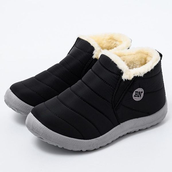 

women boots snow boots warm plush fur ankle winter female flat ultrlight female winter footwear slip on shoes, Black
