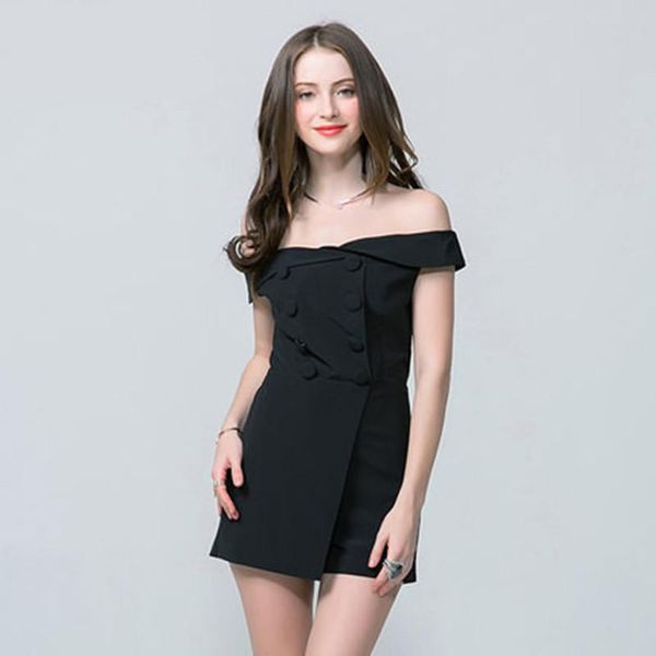 

2020 elegnat women black off the shoulder casual jumpsuit summer shorts playsuit vintage elegant lady bodysuit catsuit overall, Black;white