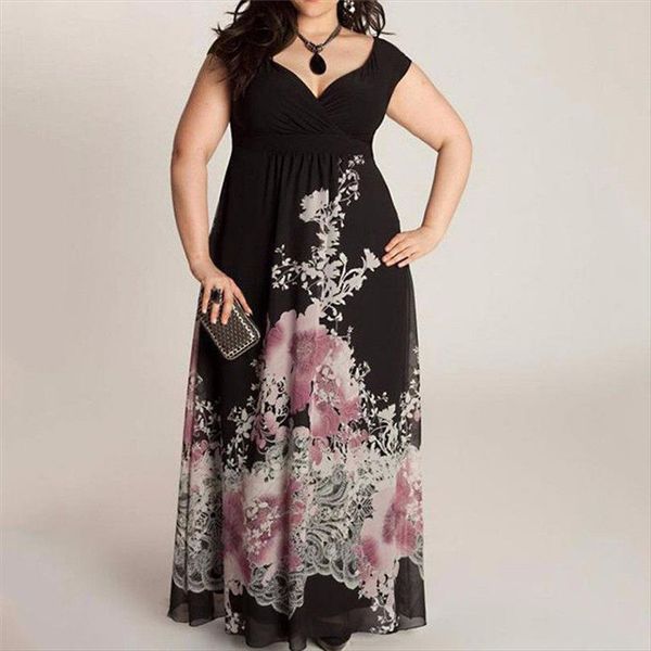 

sommer long dresses women casual printed plus size short sleeve sundresses vintage bohemian party dress robe vintage 15, Black;gray