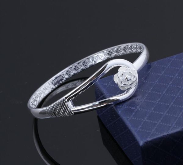 

bangle bracelets 925 sterling silver rose flower cuff fashion bangle for women jewelry fre bbykjo bde_home, Black