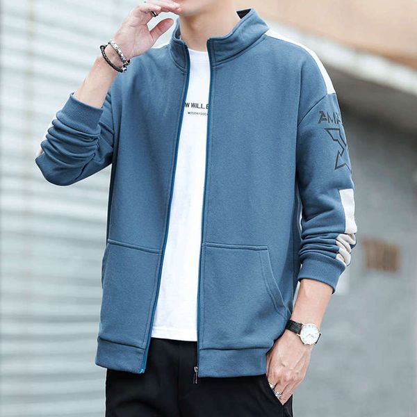 

casual new youth fashion brand loose sweater sportswear men's standing collar jacket in fall / winter 2020, Gray