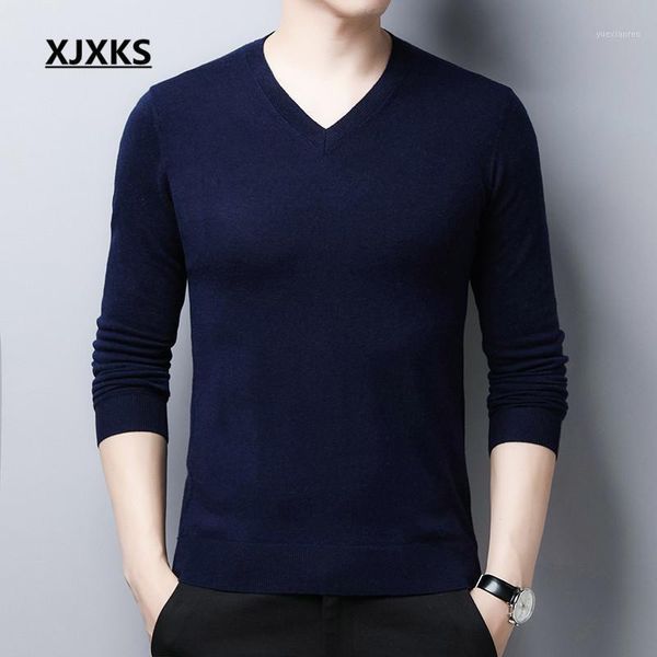 

xjxks loose plus size men winter sweater 2020 new 100% pure wool knitted sweater men pullover1, White;black