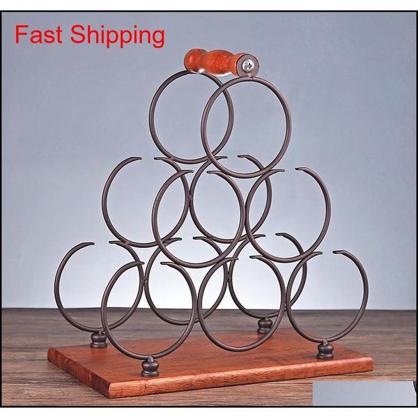 

6 bottles retro portable wood metal wrought iron wine rack,countercabinet porch stand wine storage h qylqtk toys2010