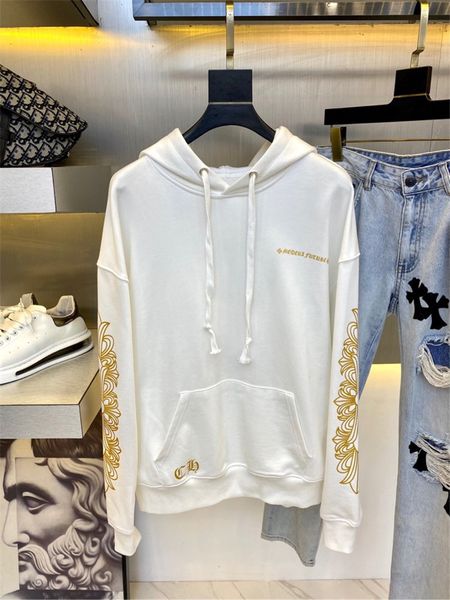

new gold sanskrit flower arm loose hooded sweater for men and women, White