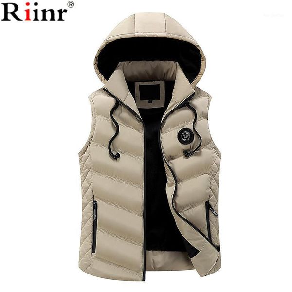 

men's vests riinr 2021 arrival fashion vest men winter thick waistcoat cotton fill material sleeveless coat outwear1, Black;white