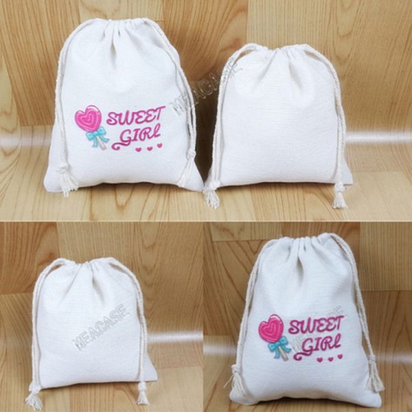 

cotton linen material sublimation drawstring bag christmas candy bag thermal transfer blank wristlets pouch storage package bags d102907, Black