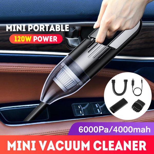 

portable mini car vacuum cleaner wireless 120w 6000pa dual-use wet/dry handheld super suction car interior & home cleaning