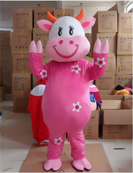 

mascot costumes pink cow cattle mascot costume suit party dress outfit advertising interesting apparel cartoon character clothes, Red;yellow