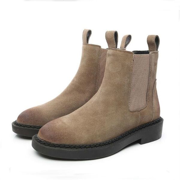

ankle genuine leather winter snow shoes women martin cow suede ladies boots botas mujer y200115, Black