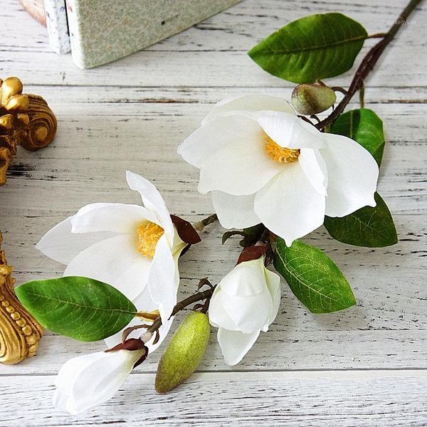 

long stem 4heads artificial magnolia flower branch for home wedding decoration fake flowers garden decor flores1