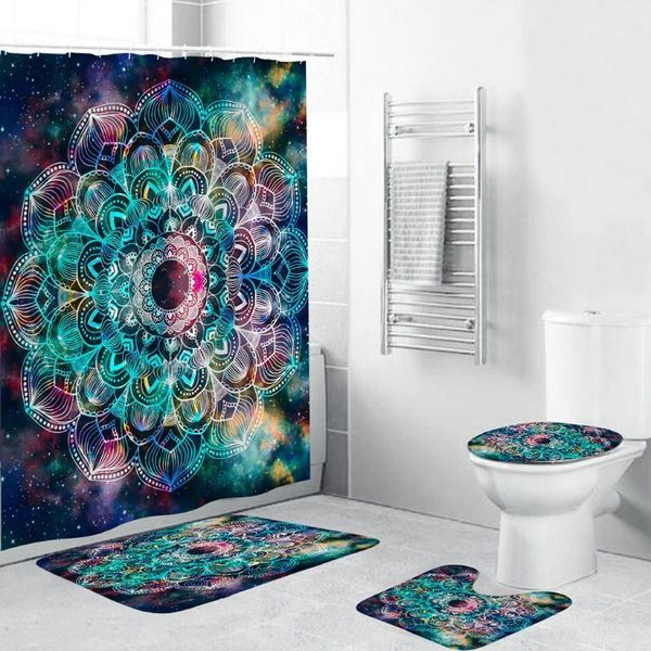 

4pcs bathroom carpet and shower curtain non slip toilet polyester cover mat set bathroom shower curtain1