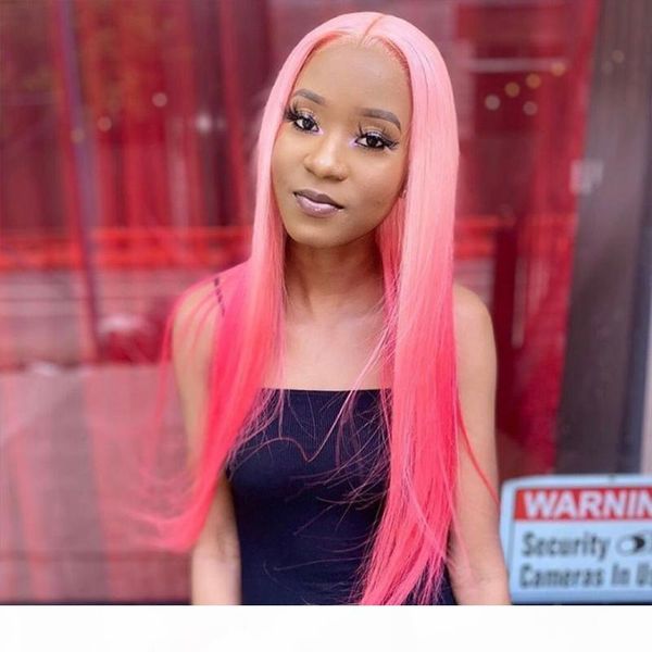 

12a t lace front wig color pink straight lace wig transparent 13x1 front human hair wigs for women brazilian remy, Black;brown