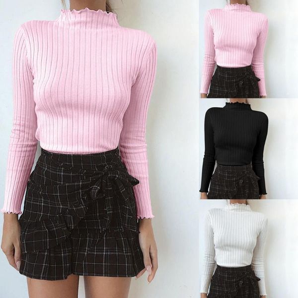 

new fashion women knitted sweater cotton rib slim fit jumper pink white winter spring ladies solid color pullover sweaters1, White;black