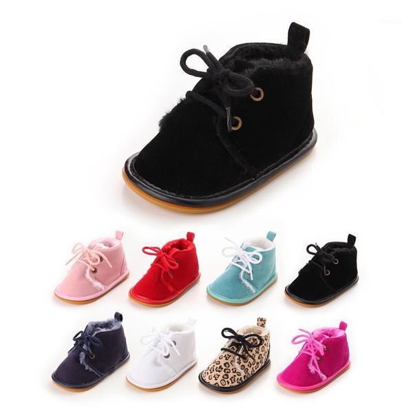 

first walkers suede leather with fur solid born baby shoes toddler girl boy lace-up super warm plush boots1