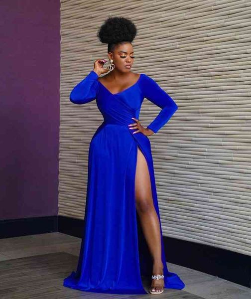 

ladies autumn and winter product solid color big fork long sleeve nightclub v-neck fashion blue dress, Black;gray