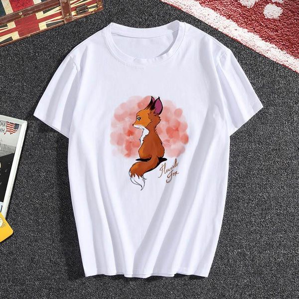 

new kawaii fox printed t shirt women hipster cute t-shirt female fashion harajuku white 0-neck tshirt streetwear clothing