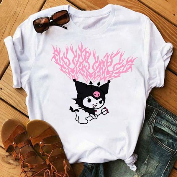 

maycaur women t-shirt harajuku 90s ulzzang aesthetic kuromi printed tshirt hip hop short sleeves female shirts cartoon tees, White
