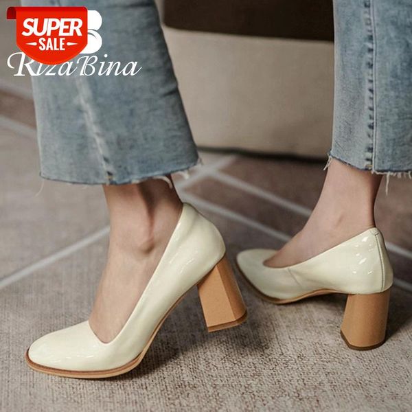 

rizabina new women high heel shoes real leather square toe women pumps fashion party office shoes footwear size 33-40 #wk9y