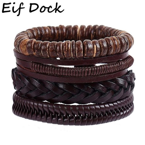 

eif dock vintage 4pcs/set leather rope handmade bead woven bracelets women bangles female homme men jewelry acc jllsst