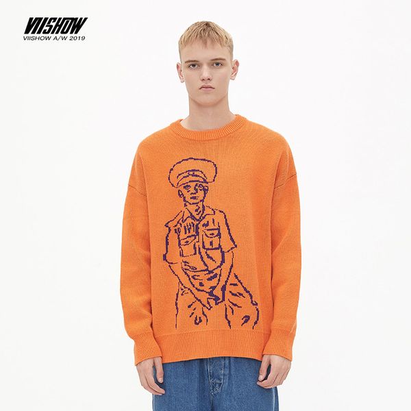 

winter new sweater men's jacket tide brand hand-painted couples crew neck sweater 5 colors, White;black