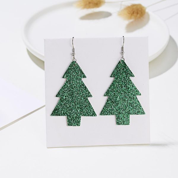 

модные 1 пара красный зеленый блеск рождественской елки серьги поддельный pu leather xmas tree мотаться падение серьги на новый год подарок, Golden