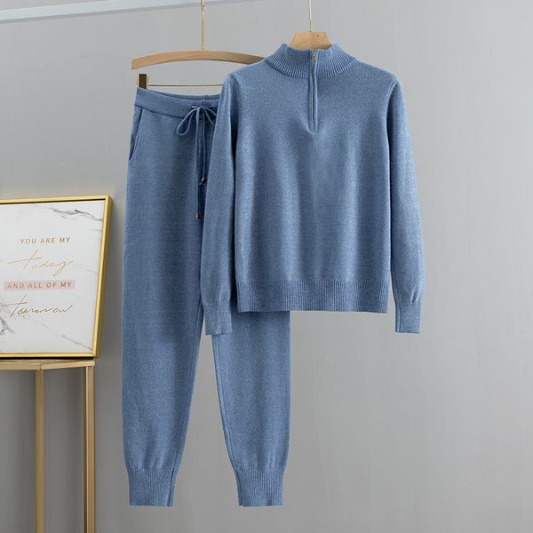 

2021 new knitted sweater costume for women autumn winter 2 peice casual outfits jogger two piece set korean sports tracksuit tgzb, White;black