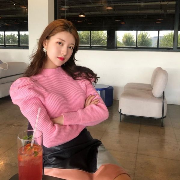 

2021 autumn winter purple pink red turtleneck sweater hubble bubble sleeve pullovers women knitted warm sweater drop shipping, White;black