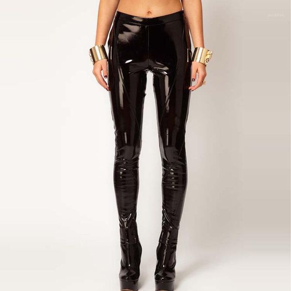 

new pu leather pants women 2017 autumn low waist patent leather elastic skinny pencil pants plus size slim black trousers1, Black;white