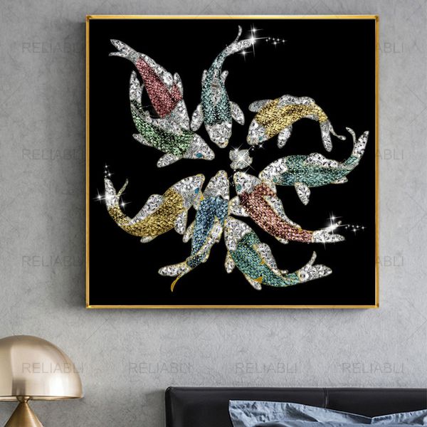 Nordic astratto dorato pesci luce lusso moderno tela pittura koi pesce immagini a parete per la decorazione domestica senza cornice cuadros