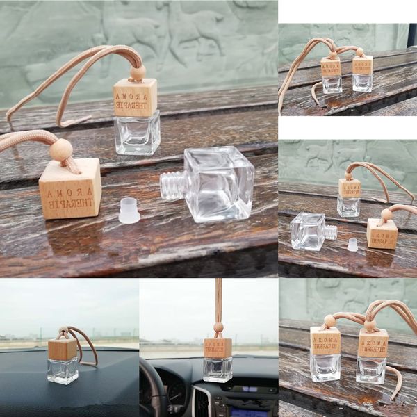 

quality transparent pendant perfumes high car bottle square diffuser bottles with wooden cap
