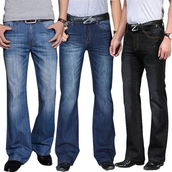 

jeans for men 2020 mens big flared jeans boot cut leg flared loose fit high waist male designer classic denim, Blue