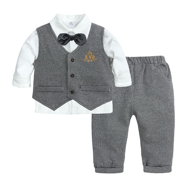 Recém -nascidos Roupas Gentleman Terne Boys Roupas Conjunto de algodão + camisa de manga longa + calça roupas infantis Presente casual 3pcs