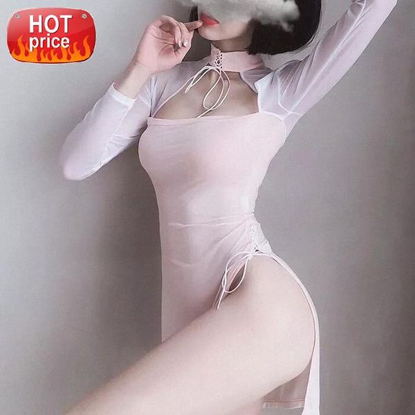 

underwear see through chinese split mini dresses qipao traditional cheongsam babydoll lingerie party nightclub uniforms #jg7z, Black;white