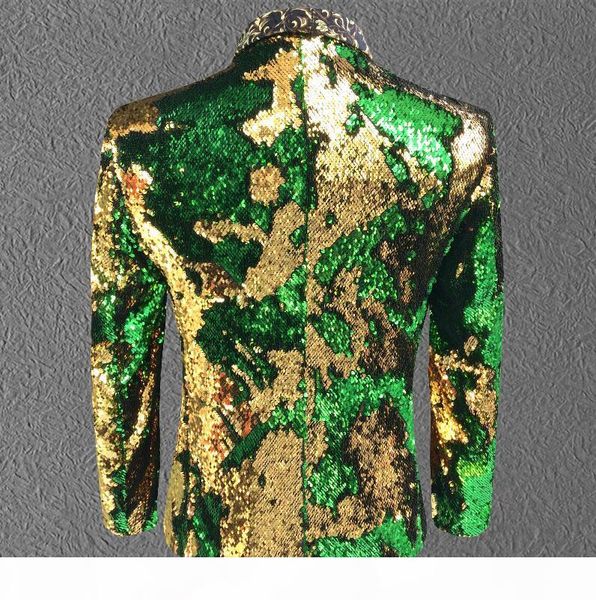 

male gold green sequin jacket coat blazer costume prom wedding groom fashion outfit purple singer host stage performance clothes formal show, White;black