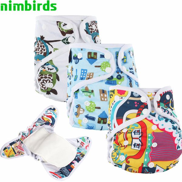 

aio baby cloth diaper with bamboo inserts,washable printed diaper reusable all in one cloth nappy with color edge binding 1016