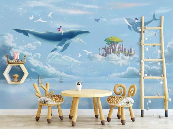 

wallpapers [self-adhesive] 3d girl riding a whale 17279 wall paper mural print decal murals1
