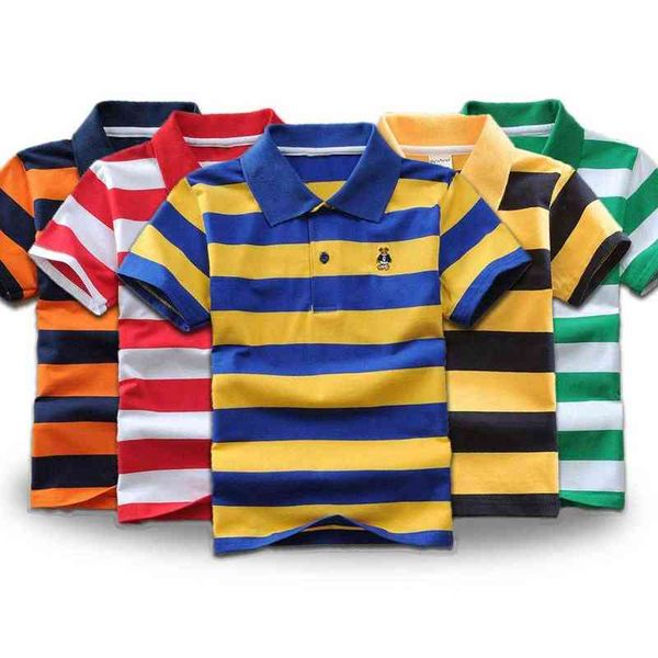

kids polo shirts summer children's short sleeve boys polo shirt color striped 2y-12y teens cotton girls school shirts g1224, Blue