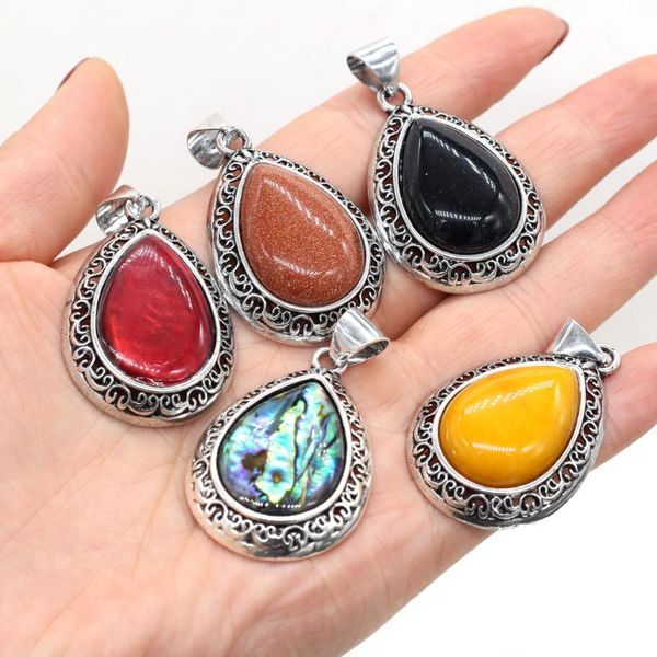 

charms natural semi precious stone pendant water drop for diy jewelry making necklaces bracelets earrings size 24x40mm, Bronze;silver