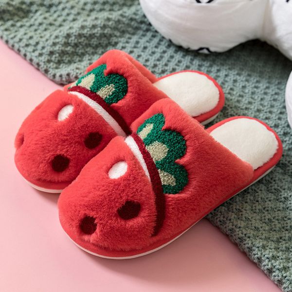 

slippers women winter warm plush cute fruit strawberry peach soft sole shoes woman couples home indoor bedroom footwear x1020, Black